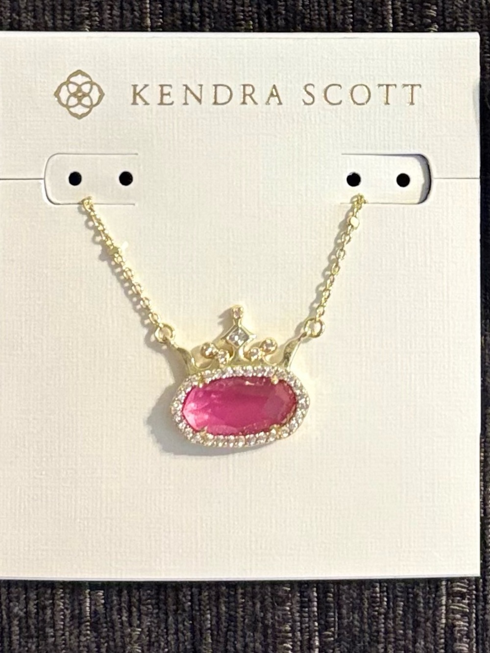Kendra Scott Gold Crown Pendant Necklace with Fuchsia Stone